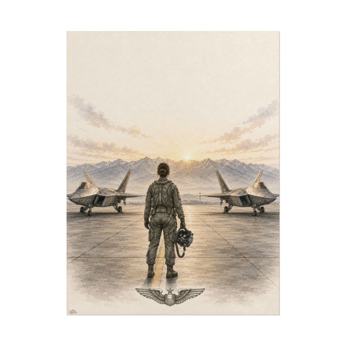 F-22 Female Pilot “Ramp at Sunset” | Fine Art Print