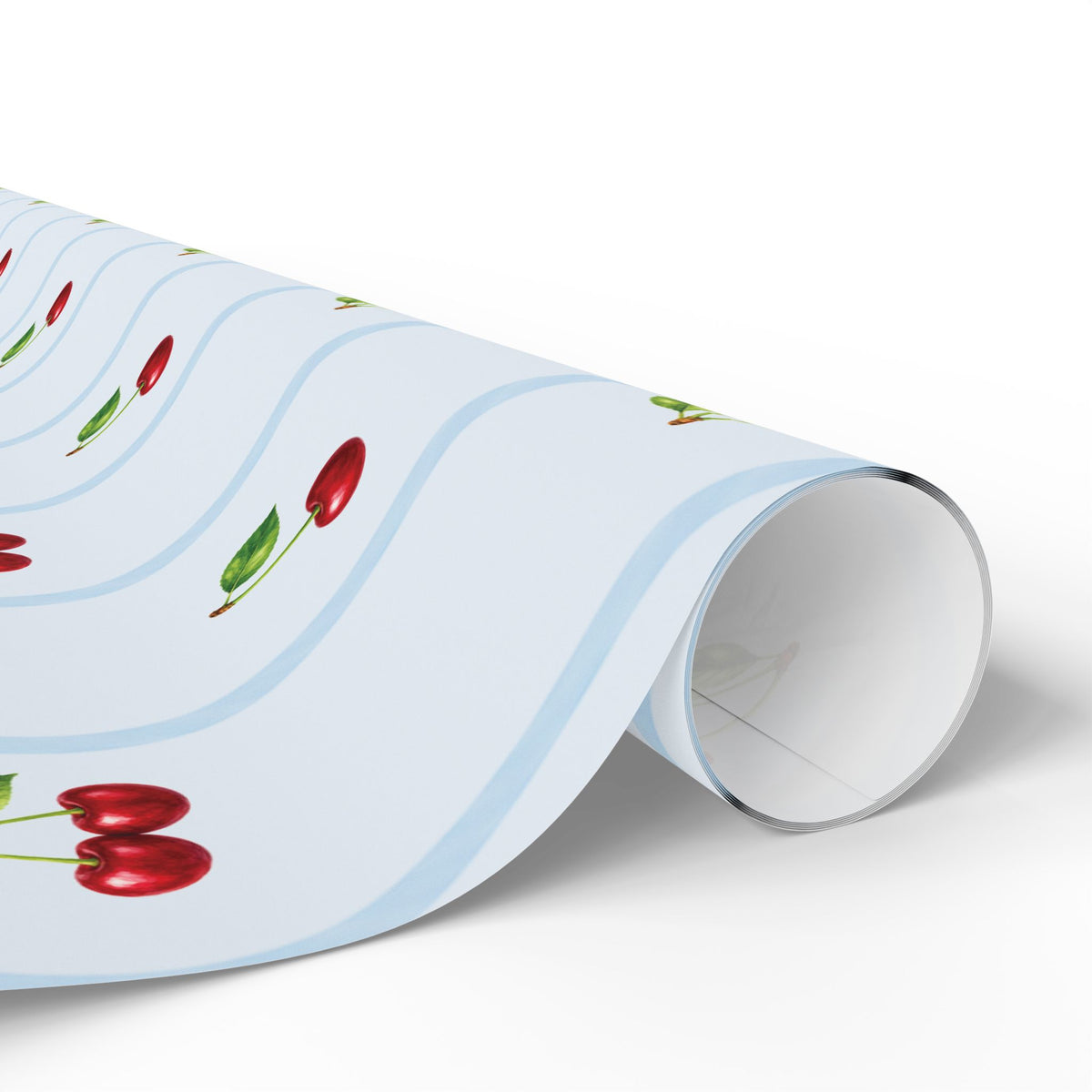 Watercolor Cherry Wrapping Paper | Light Blue Fruit Gift Wrap