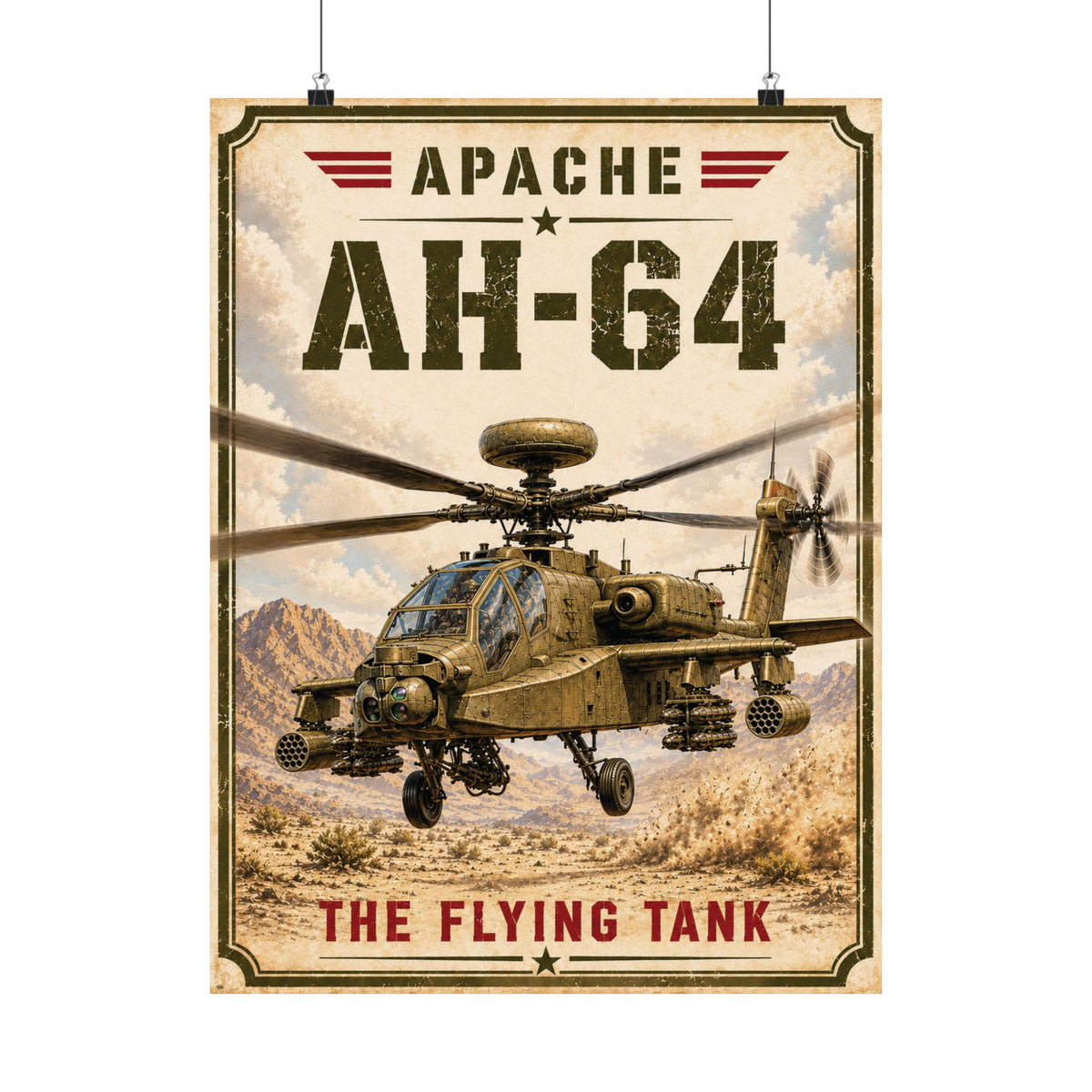 AH-64 Apache Vintage Poster | Attack Helicopter Aviation Wall Art