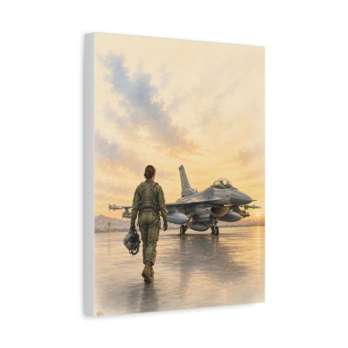 F-16 Female Fighter Pilot at Sunset | Fine Art Canvas | Military Heritage