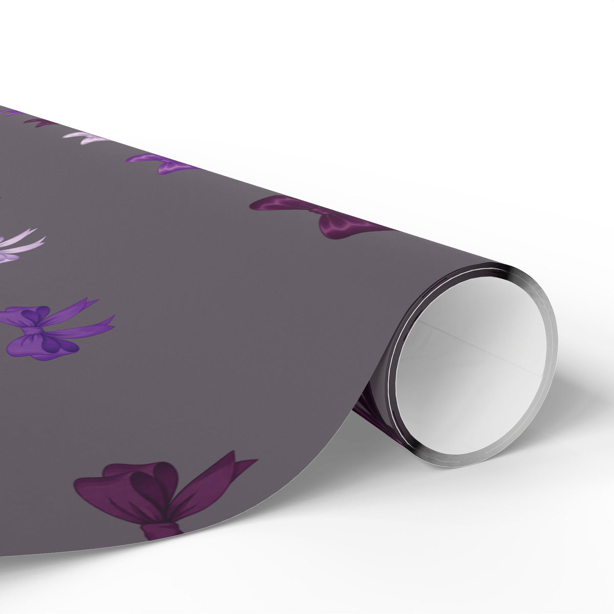 Purple & Grey Bow Wrapping Paper | Elegant Satin Ribbon Gift Wrap