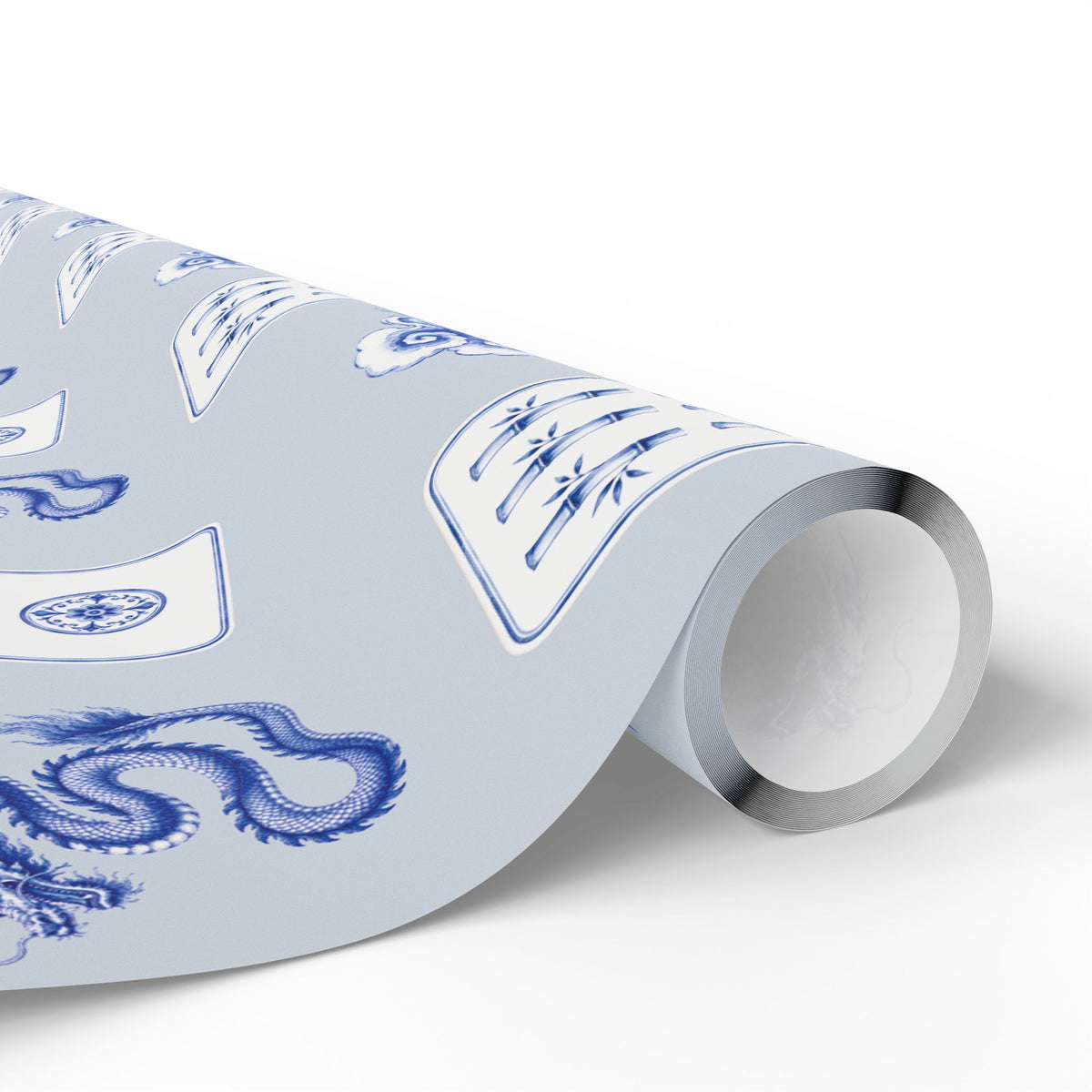 Misty Harbor Blue Mahjong Wrapping Paper | Blue Chinoiserie Gift Wrap