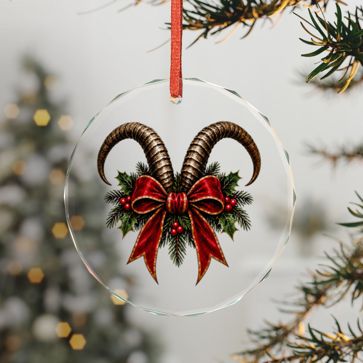 Krampus Horns & Holly | Gothmas Gothic Glass Ornament