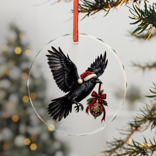 Flying Raven | Gothic Christmas Glass Ornament | Gothmas Decor