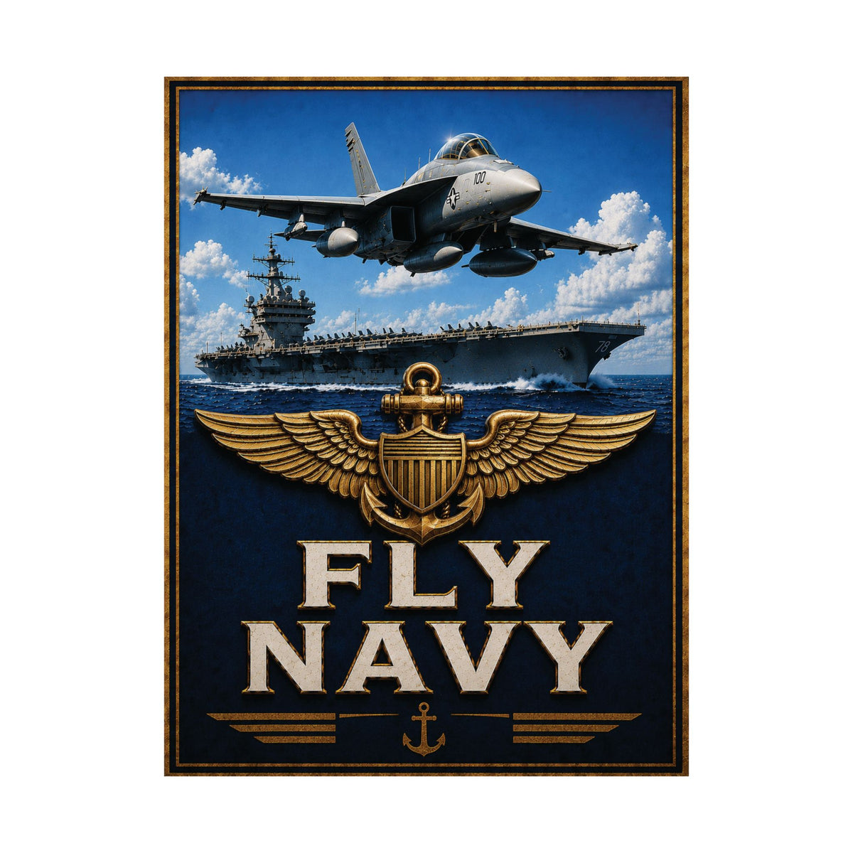 Fly Navy Vintage Art Poster | Naval Aviation & Carrier Wall Art