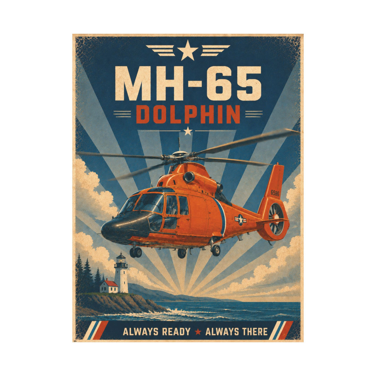 MH-65 Dolphin Vintage Art Poster | Maritime Rescue Helicopter Wall Art