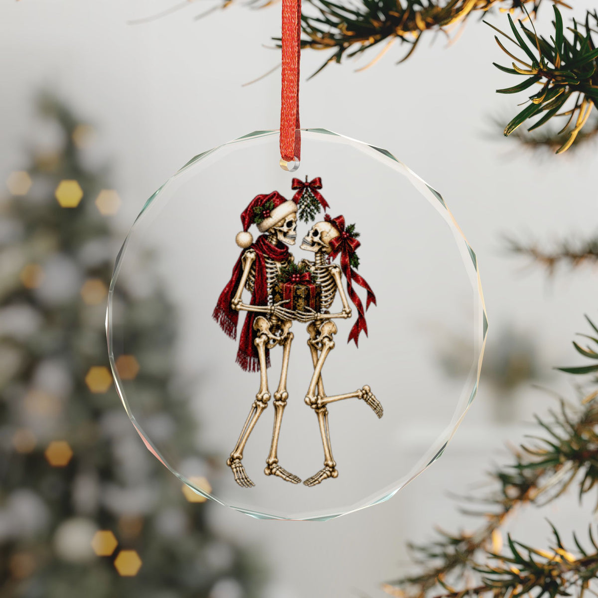Skeleton Couple | Gothic Christmas Glass Ornament | Gothmas