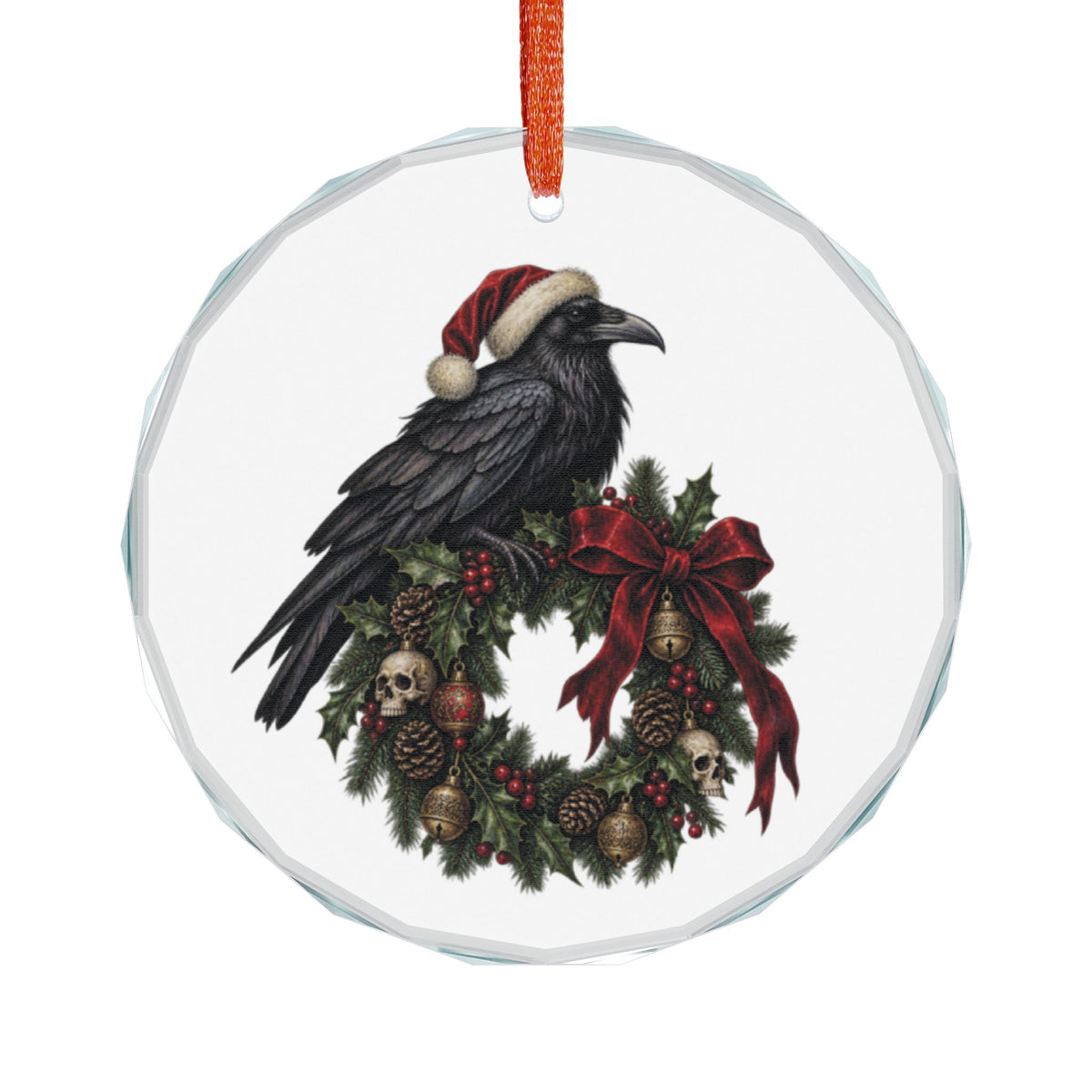 Raven Gothic Christmas Wreath | Glass Ornament | Gothmas Decor
