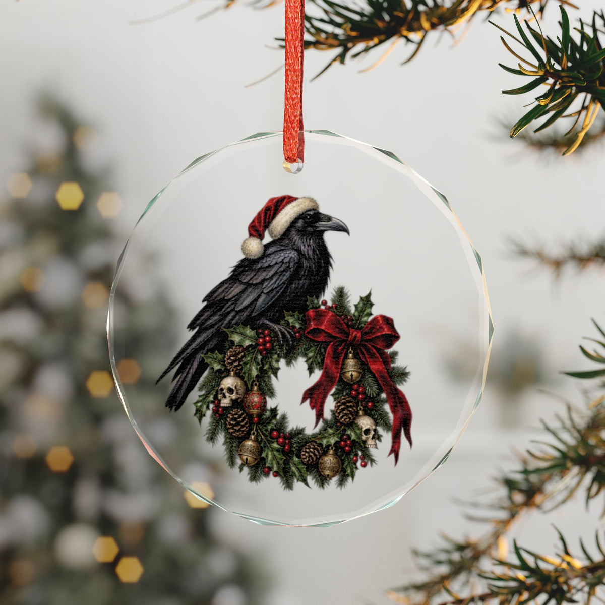 Raven Gothic Christmas Wreath | Glass Ornament | Gothmas Decor