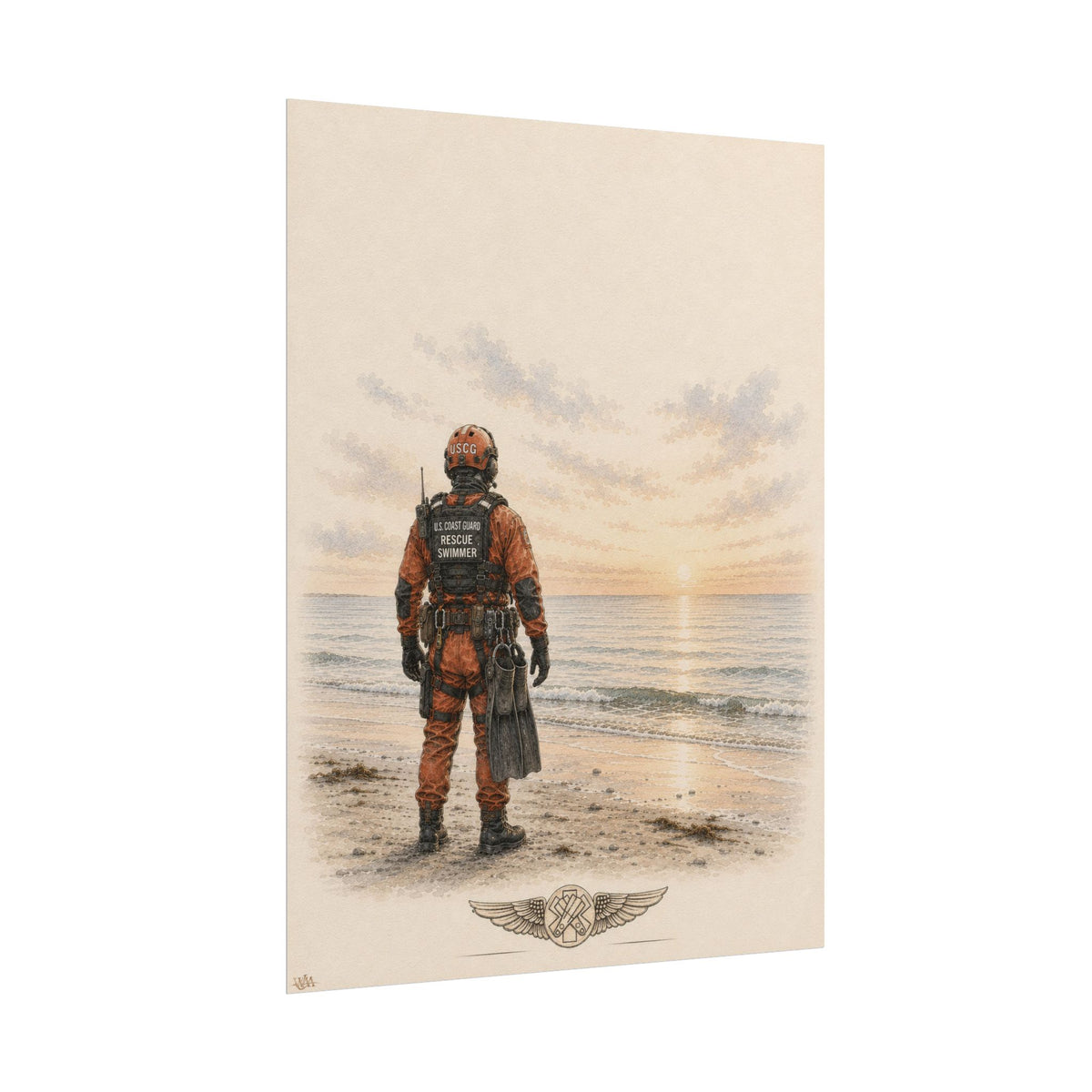 Rescue Swimmer on the Beach Fine Art Print | Maritime Rescue Wall Art