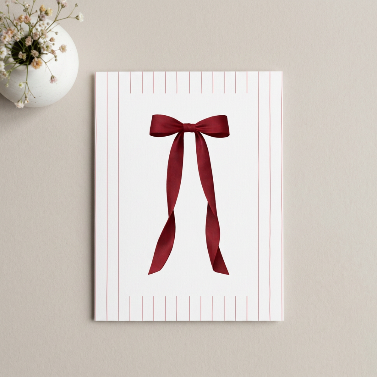 Minimalist Deep Red Bow Note Cards | Blank Stationery Set of 10