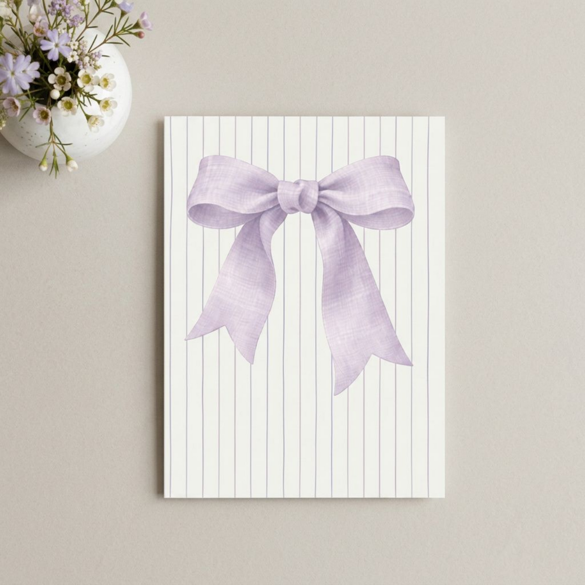 Soft Purple Coastal Linen Bow | Blank Note Card Set | 10 Cards