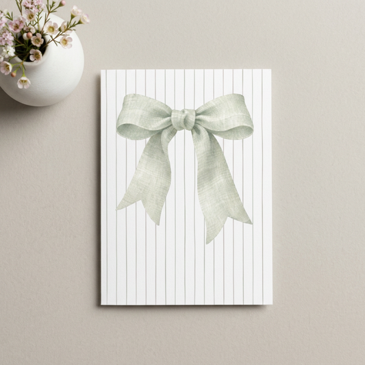 Sage Green Coastal Linen Bow | Blank Note Card Set | 10 Cards