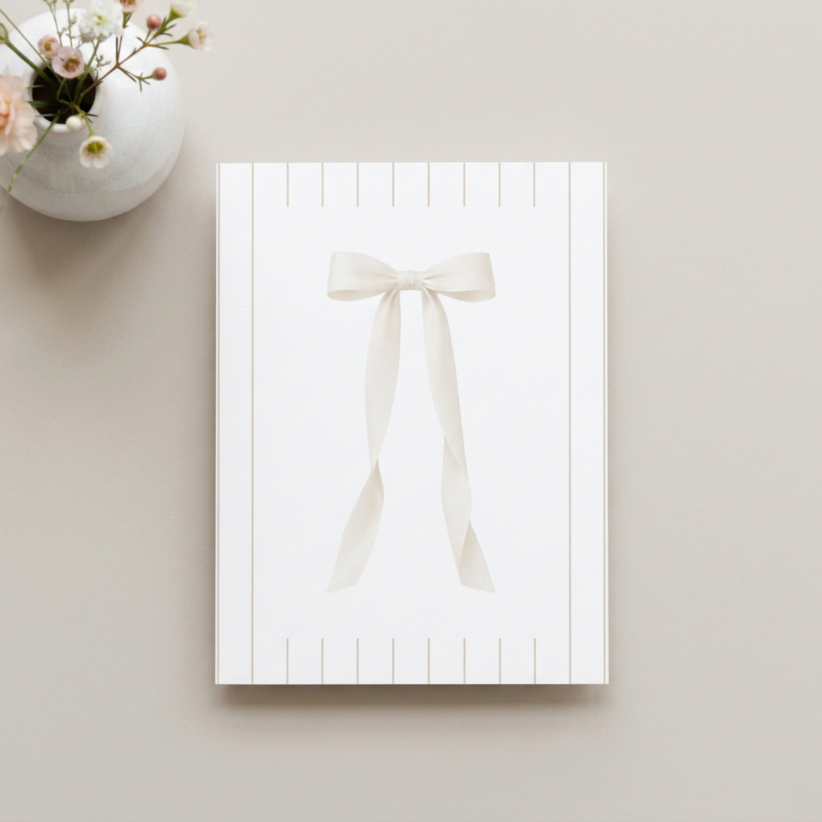 Minimalist Soft Ivory Bow Note Cards | Blank Stationery Set of 10