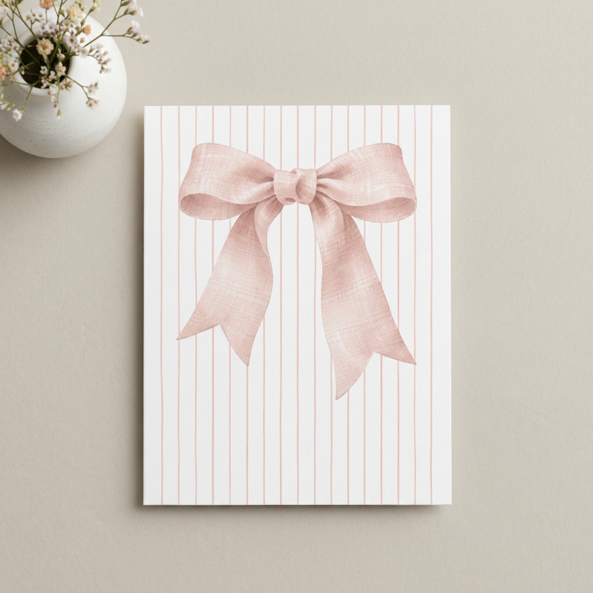 Soft Pink Coastal Linen Bow | Blank Note Card Set | 10 Cards