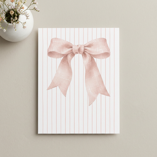Soft Pink Coastal Linen Bow | Blank Note Card Set | 10 Cards