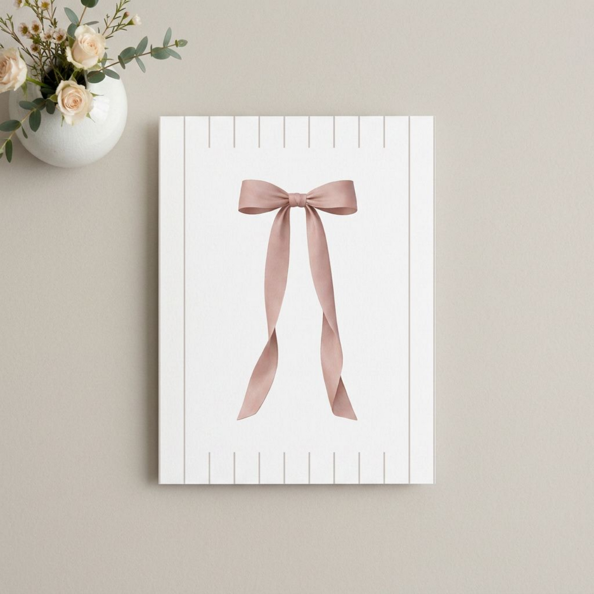 Minimalist Muted Blush Bow Note Cards | Blank Stationery Set of 10