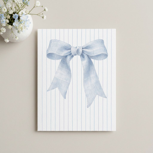 Soft Blue Coastal Linen Bow | Blank Note Card Set | 10 Cards