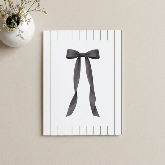 Minimalist Soft Charcoal Bow Note Cards | Blank Stationery Set of 10