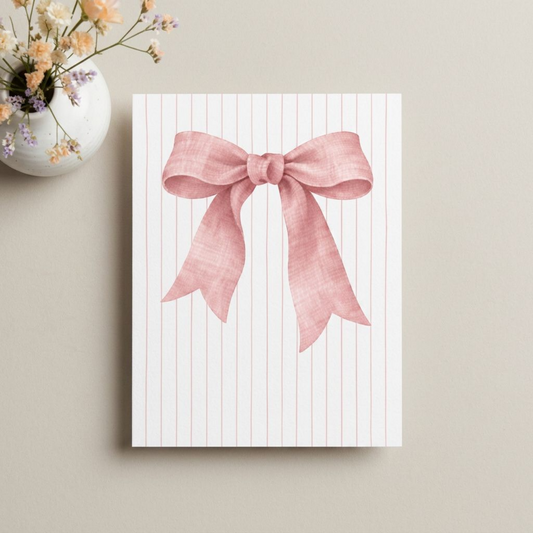 Medium Pink Coastal Linen Bow | Blank Note Card Set | 10 Cards