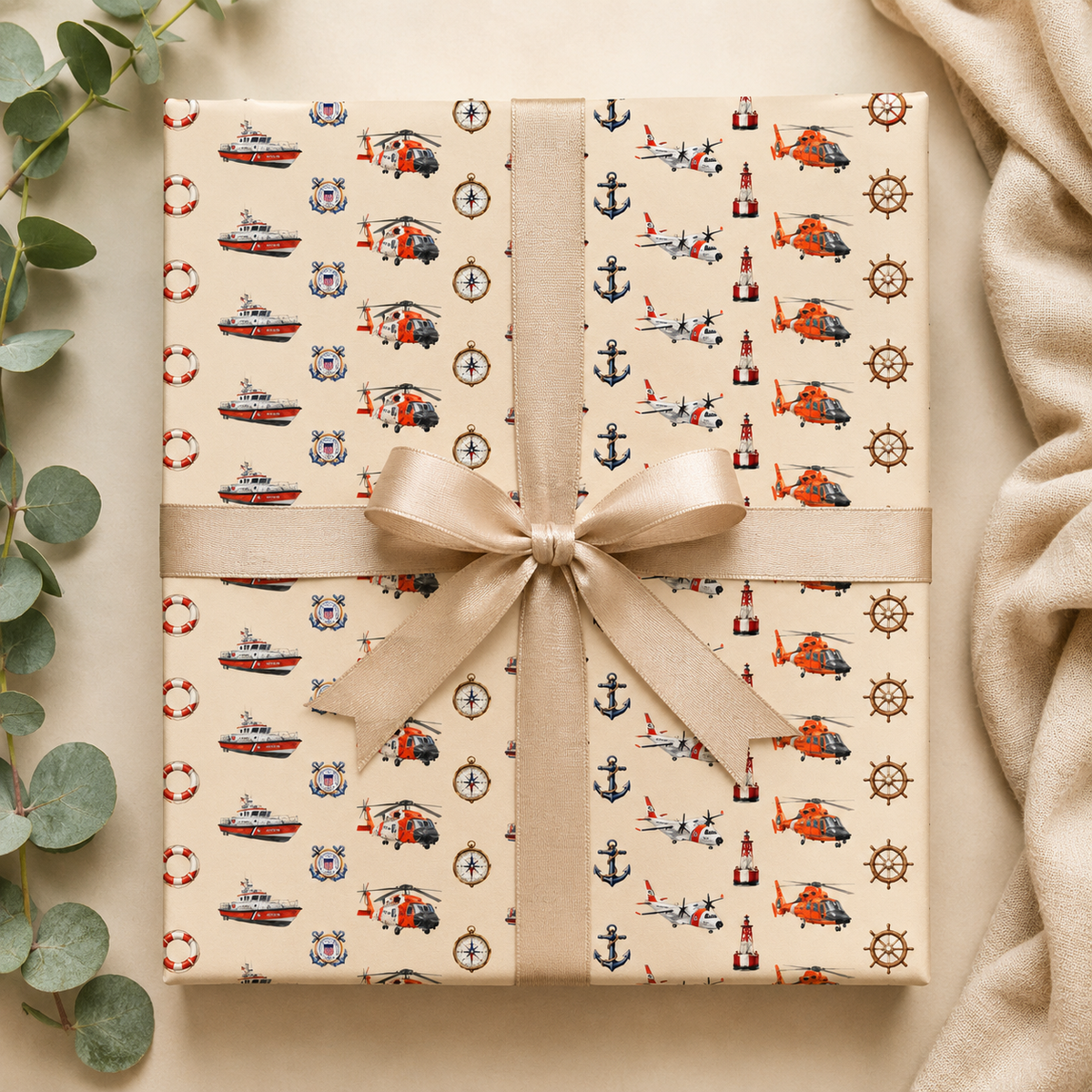 Maritime Aviation & Rescue Watercolor Wrapping Paper | Nautical Gift Wrap