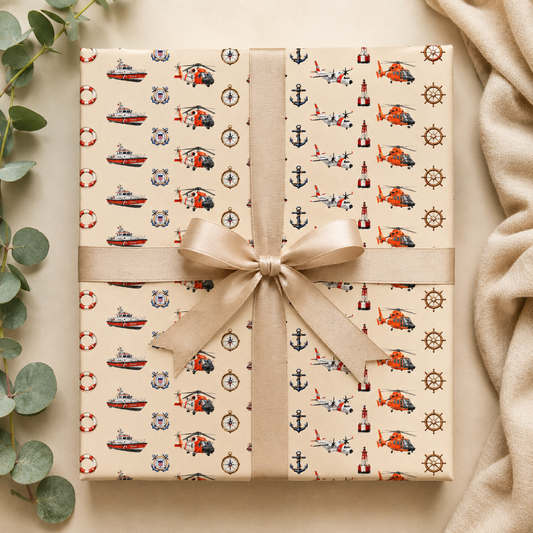 Maritime Aviation & Rescue Watercolor Wrapping Paper | Nautical Gift Wrap