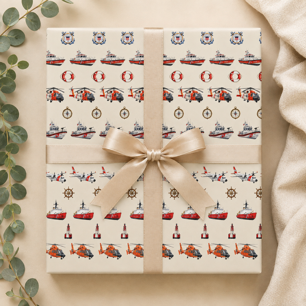 Maritime Aircraft & Cutters Watercolor Wrapping Paper | Nautical Gift Wrap