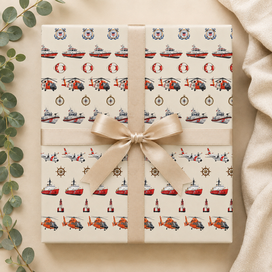 Maritime Aircraft & Cutters Watercolor Wrapping Paper | Nautical Gift Wrap