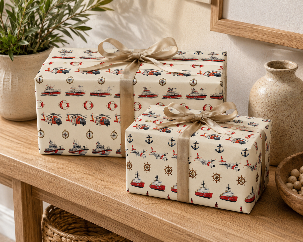 Maritime Aircraft & Cutters Watercolor Wrapping Paper | Nautical Gift Wrap