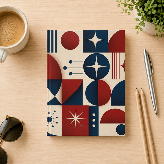 Retro Art Deco Geometric Hardcover Journal – Red, White & Blue