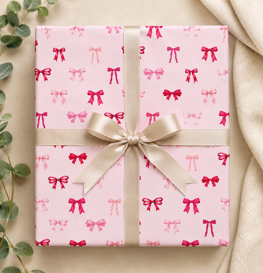 Pink Bow Wrapping Paper | Blush Ribbon Gift Wrap
