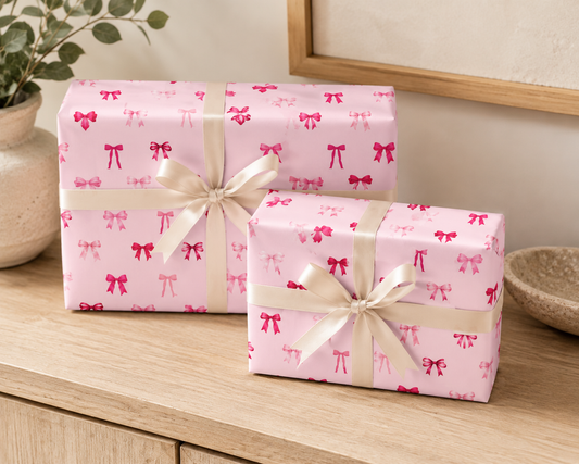 Pink Bow Wrapping Paper | Blush Ribbon Gift Wrap