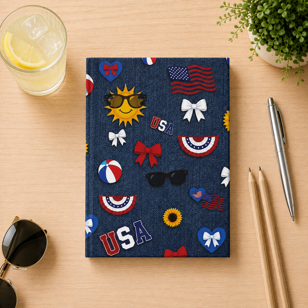 Summer Fun Americana Hardcover Journal | Red, White & Blue Notebook