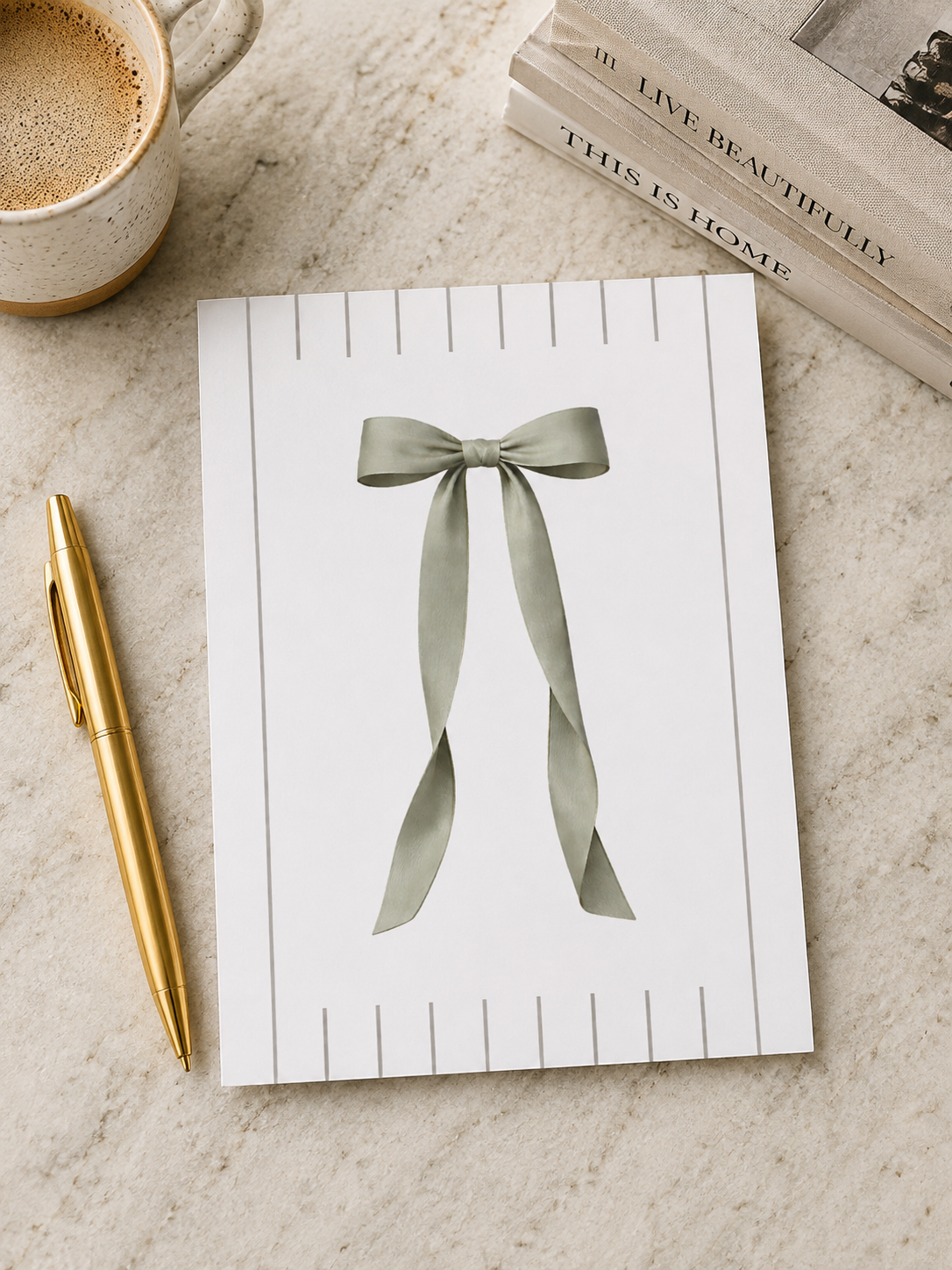 Sage Green Bow Blank Note Cards | Minimalist Stationery 10-Card Set