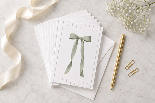 Sage Green Bow Blank Note Cards | Minimalist Stationery 10-Card Set