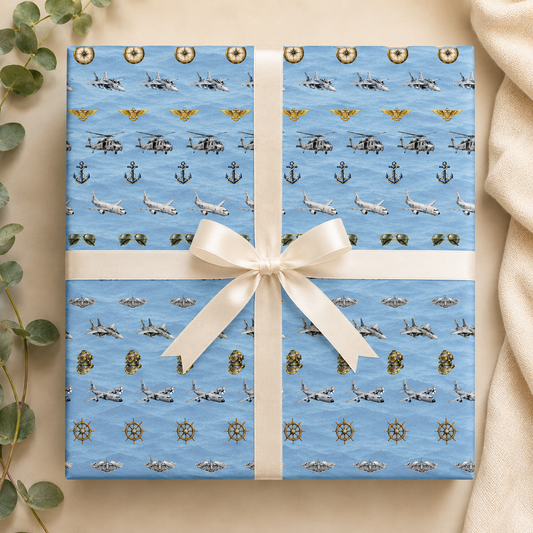 Naval Aviation & Maritime Watercolor Wrapping Paper | Military Gift Wrap