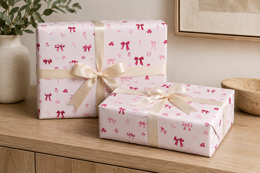 Pink Bow & Heart Wrapping Paper | Romantic Ribbon Gift Wrap
