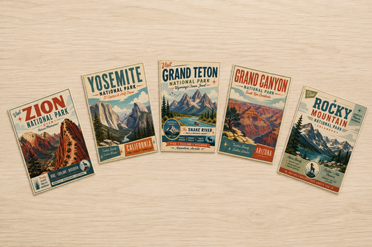 National Parks Vintage Travel Blank Note Cards | 5-Card Set