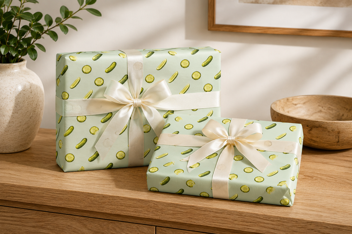 Large Pickle Wrapping Paper | Watercolor Dill Pickle Gift Wrap