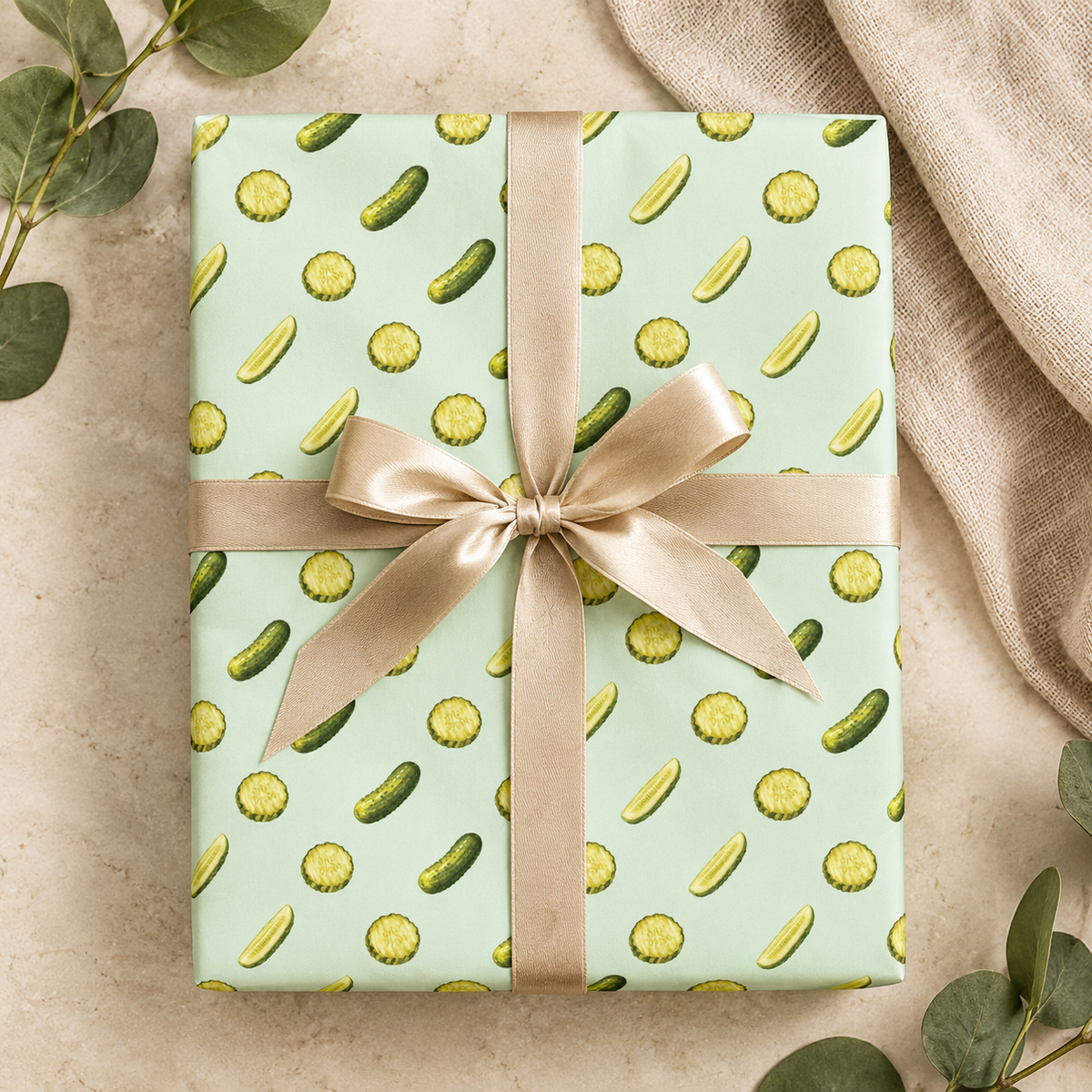 Large Pickle Wrapping Paper | Watercolor Dill Pickle Gift Wrap