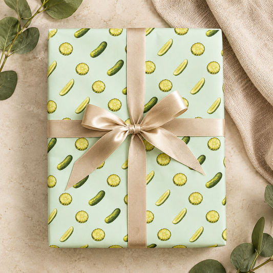 Large Pickle Wrapping Paper | Watercolor Dill Pickle Gift Wrap