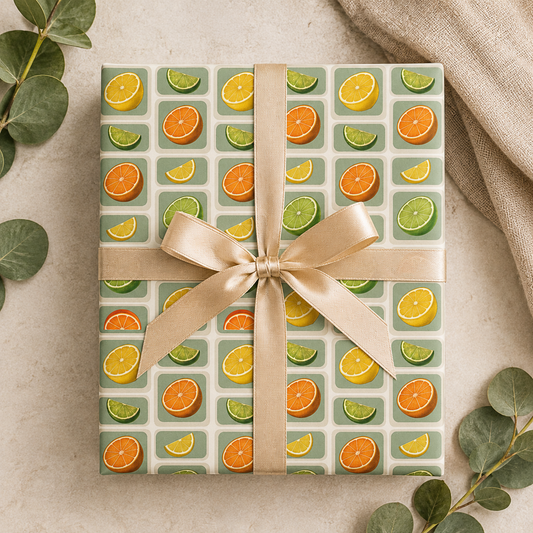 Vintage Citrus Wrapping Paper | Lemon, Lime & Orange Gift Wrap
