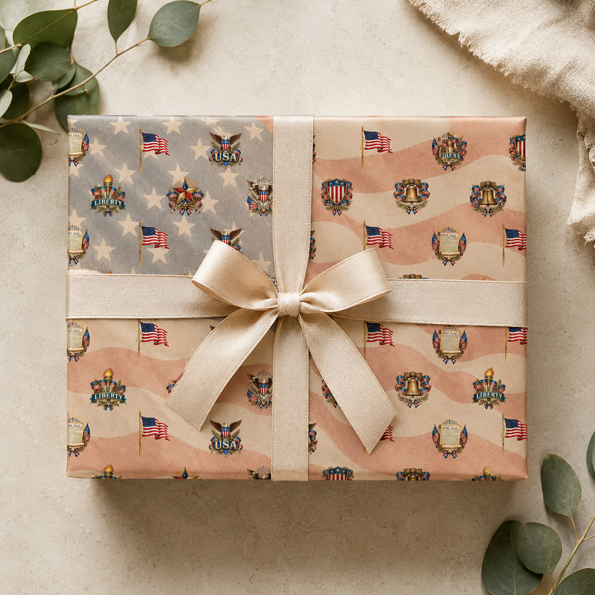 Vintage Americana Wrapping Paper | American Flag & Eagle Gift Wrap