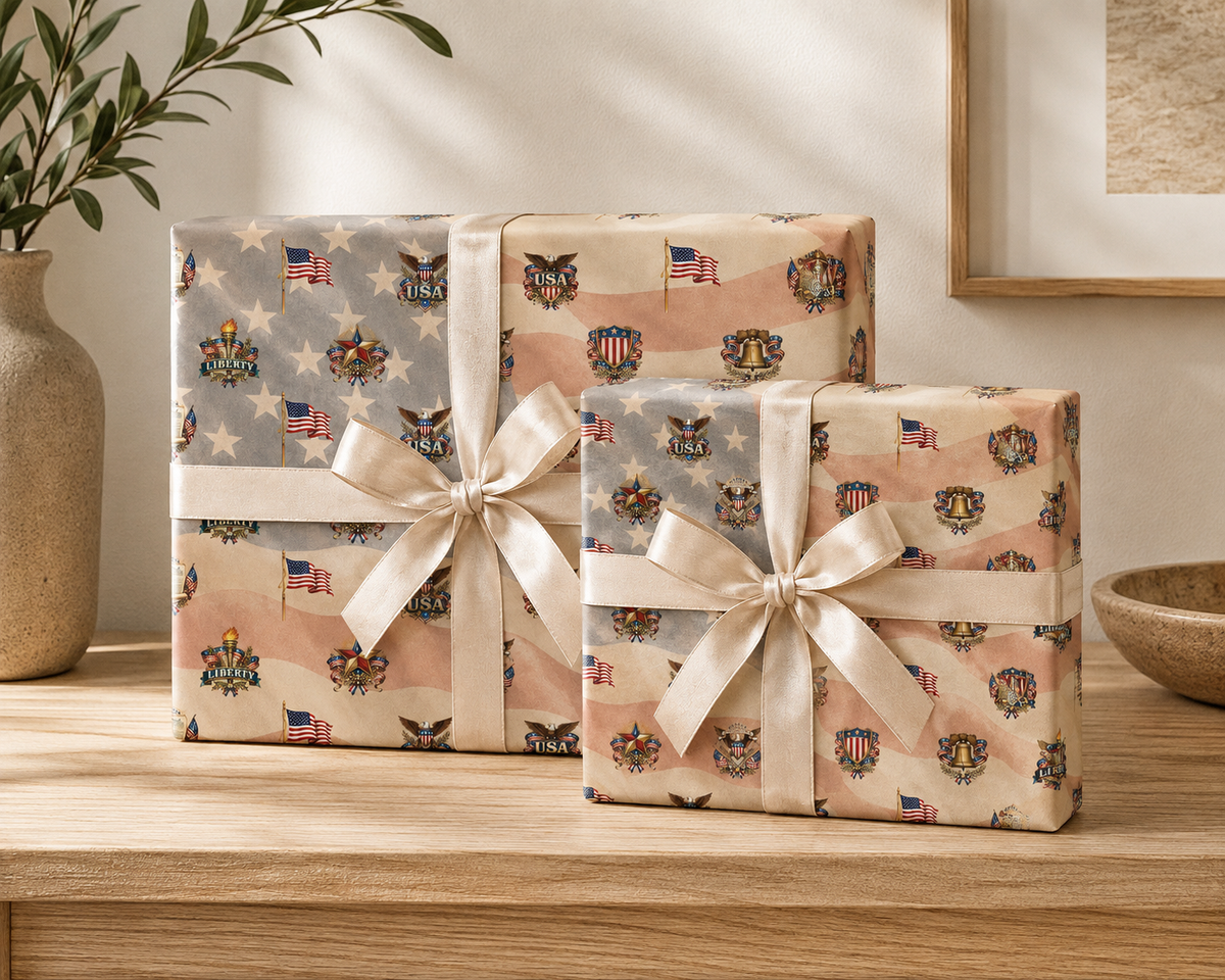 Vintage Americana Wrapping Paper | American Flag & Eagle Gift Wrap