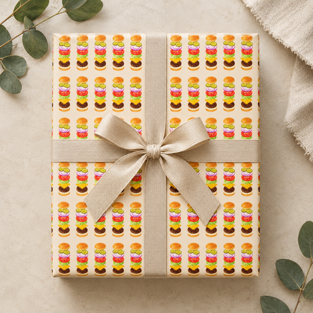 Small Print Burger Wrapping Paper | Burgers & Fries Foodie Gift Wrap