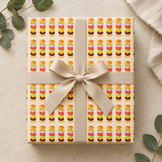 Small Print Burger Wrapping Paper | Burgers & Fries Foodie Gift Wrap