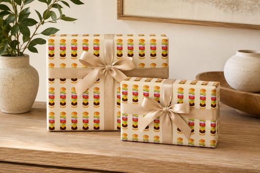 Small Print Burger Wrapping Paper | Burgers & Fries Foodie Gift Wrap