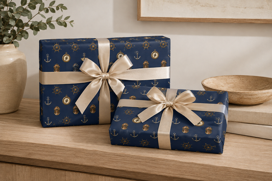 Navy Nautical Wrapping Paper | Anchors & Maritime Gift Wrap