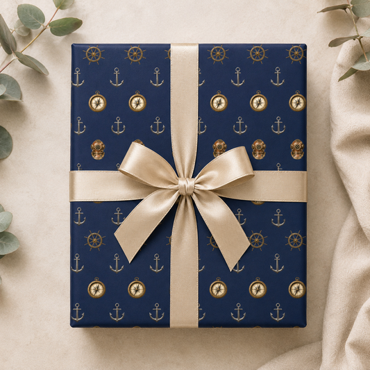 Navy Nautical Wrapping Paper | Anchors & Maritime Gift Wrap