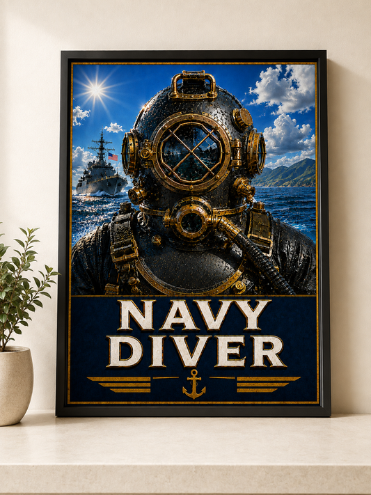 Deep Sea Diver Vintage Poster | Diving Helmet Maritime Wall Art
